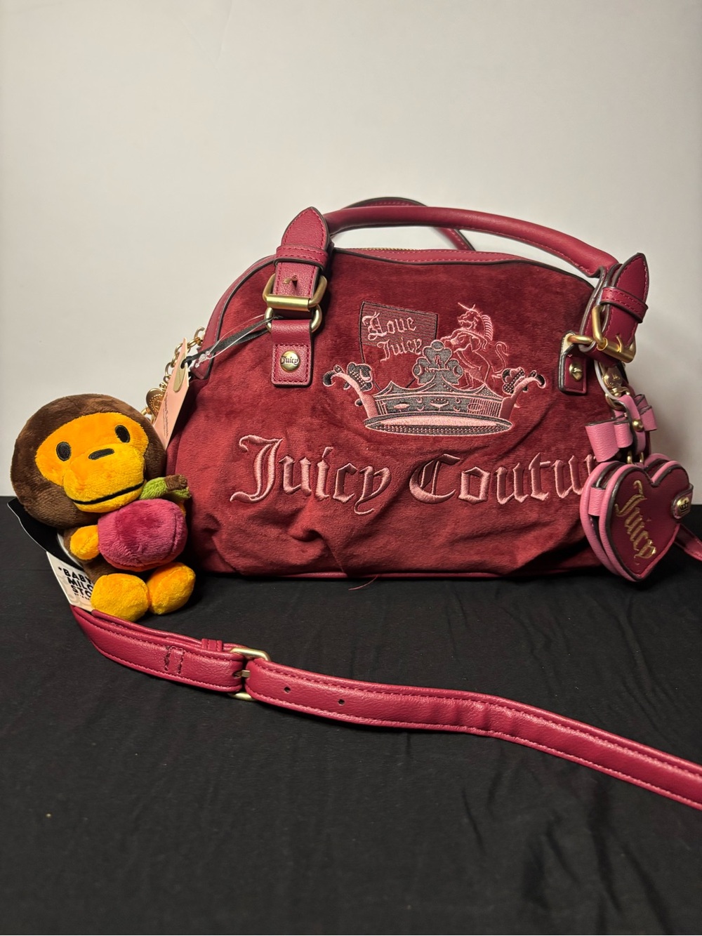 exclusive y2k juicy couture dark red velvet purse